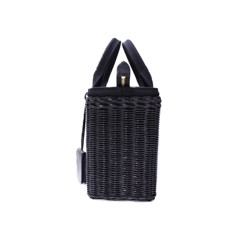 Prada Basket Bag Wicker Canvas Black Mirror Shoulder Strap - Picture 2 of 7